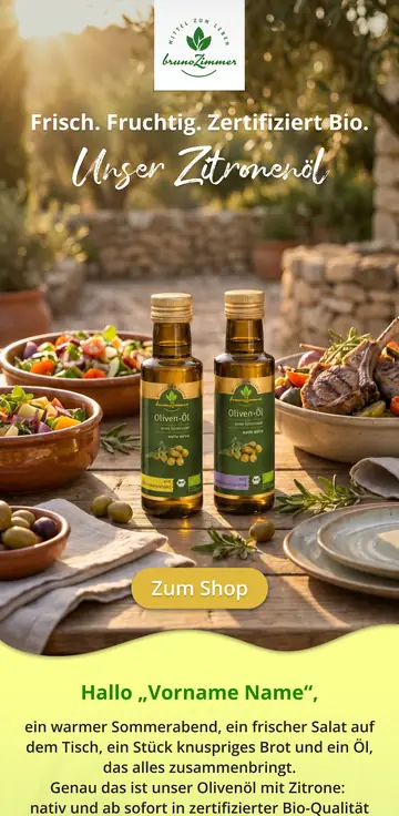 E-Mail-Design Bruno Zimmer: Olivenöl mit Zitrone & Knoblauch