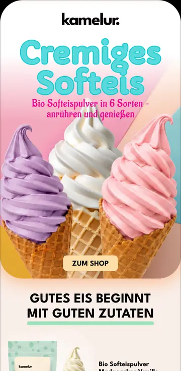 E-Mail-Design Kamelur: Sortimentsvorstellung Softeis